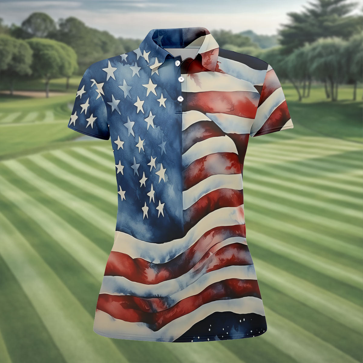 American Flag Golf Shirt, Patriotic Golf Polo Shirts, 250th Anniversary Golf Shirt For Women, Ladies Golf Polos