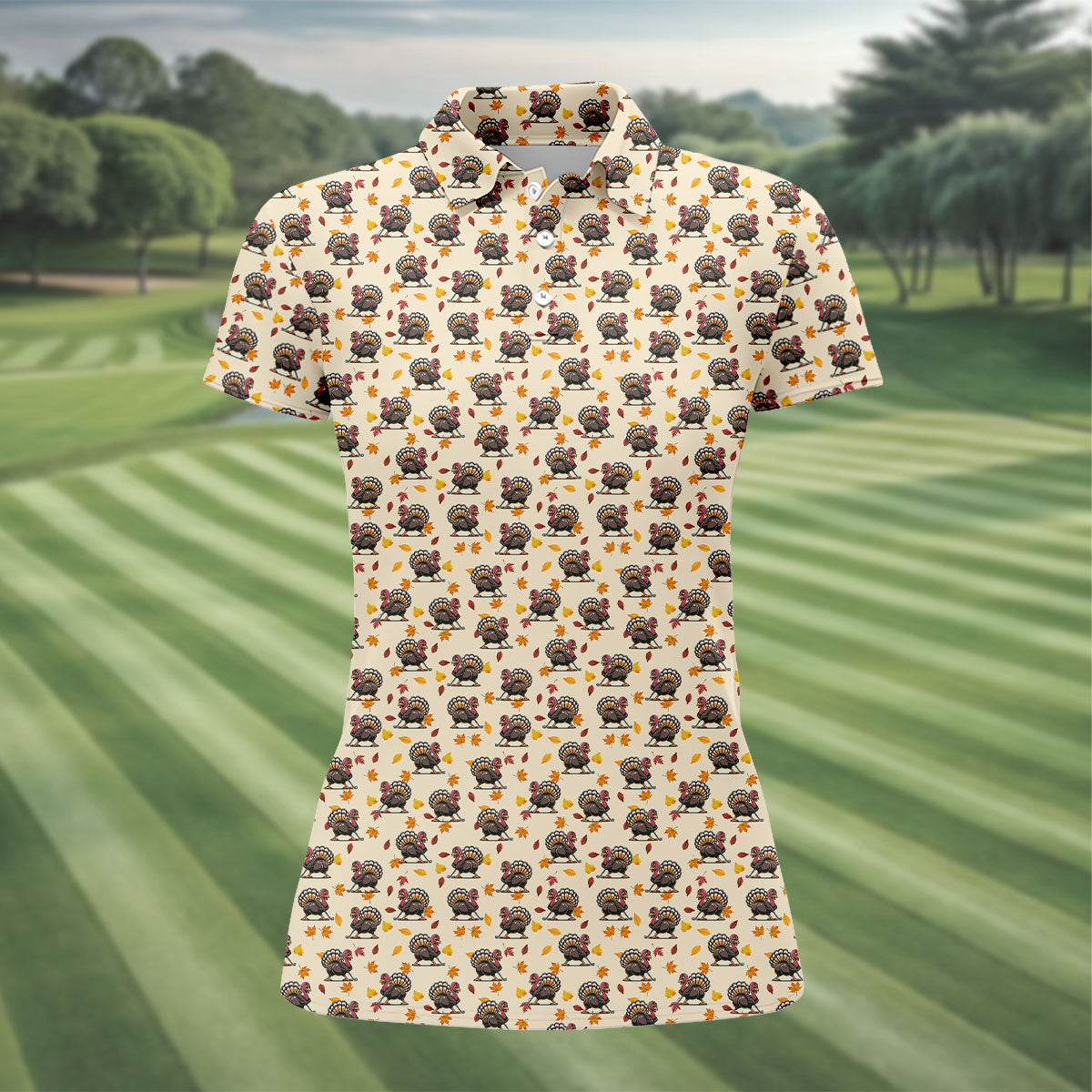 Funny Turkey Golfing Women's Golf Polo ShirtFun Womens Golf Shirts, Thanksgiving Golf Shirt