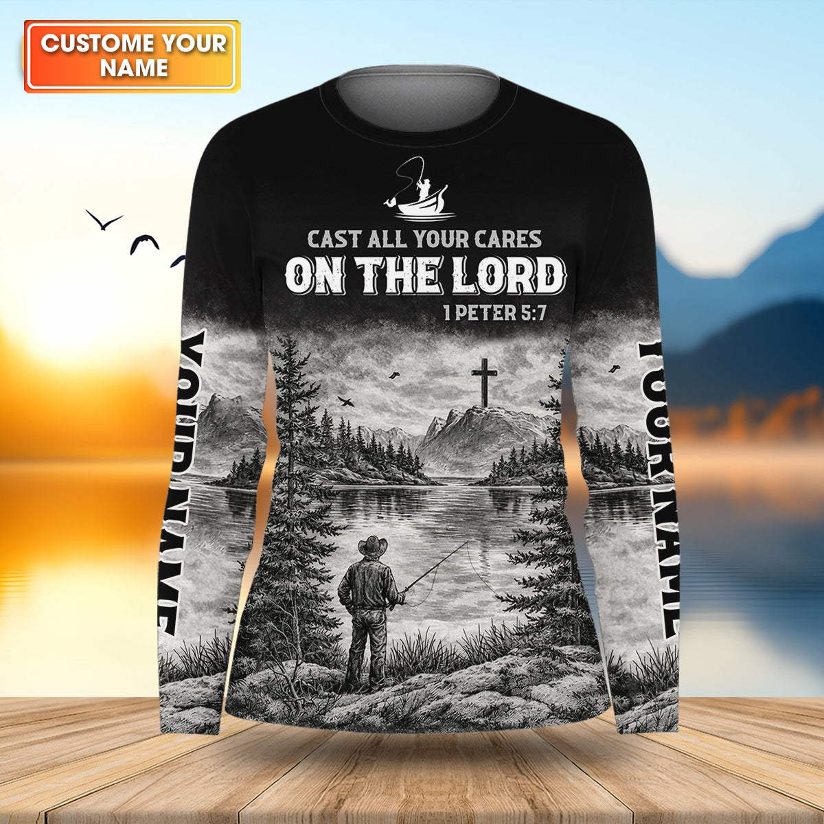Cast All Your Cares On The Lord Fishing UPF Shirts, Personalized Fishing Shirt For Women, Long Sleeve Fishing Shirt