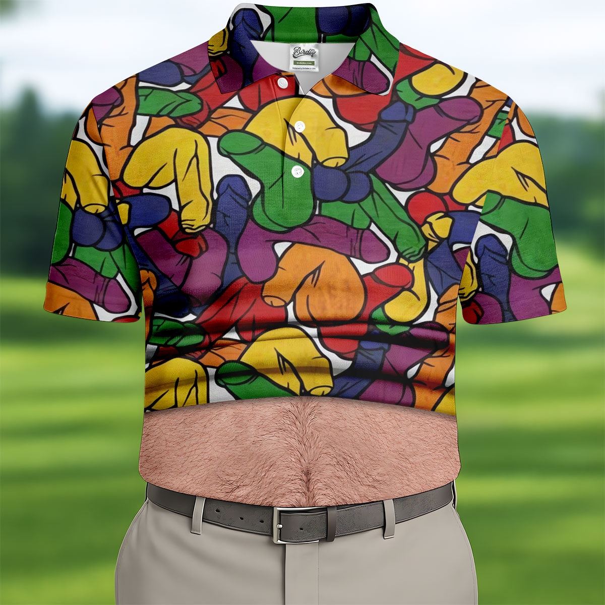Funny Belly Illusion Colorful Pattern Polo Shirt, Mens Golf Polo, Golf Shirts For Men