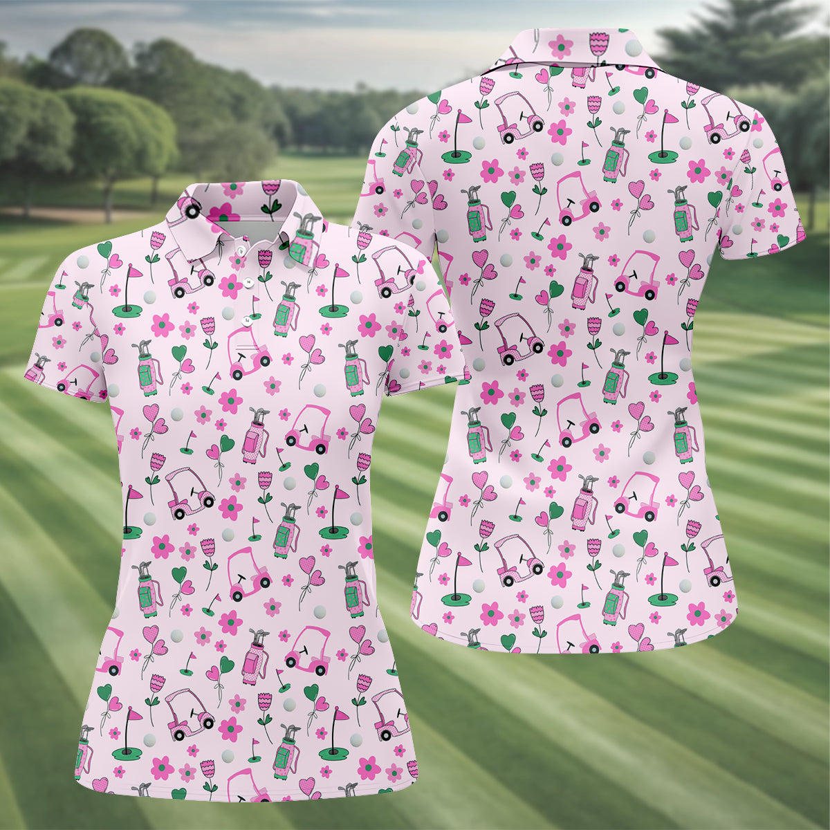 Seamless Pink Green Funny Womens Golf Polo ShirtLadies Golf Shirt, Mothers Day Gifts