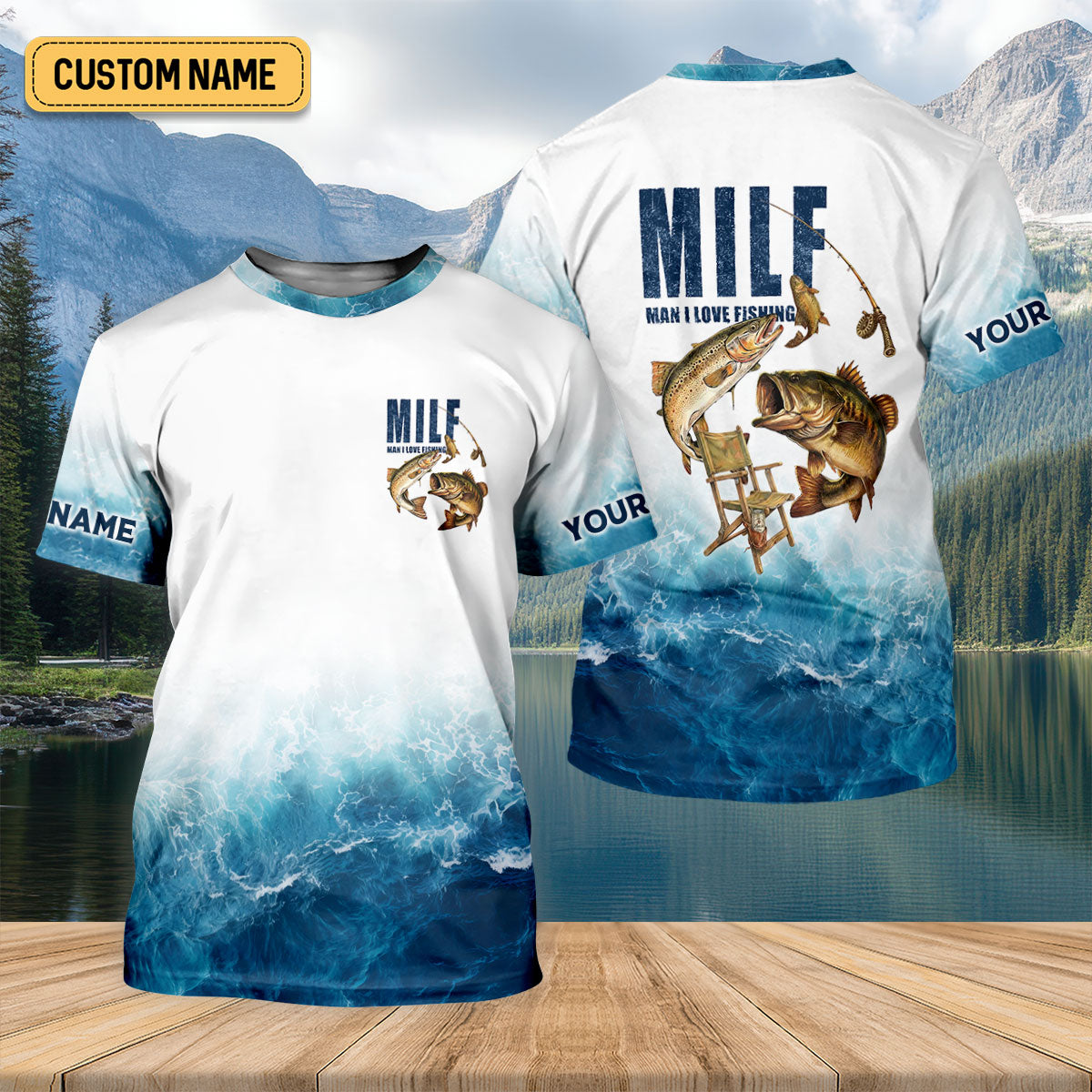 Funny MILF Man I Love Fishing Shirt, Custom Name Fisherman Gift for Men, Fishing UPF Shirts