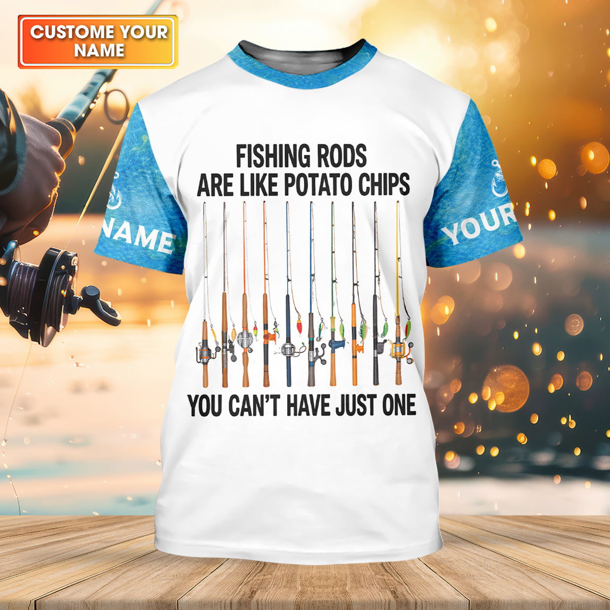 Fishing Rods Are Like Potato Chips Blue And White Funny Fishing Shirt, Fishing UPF Shirts, Fishing Shirts For Men