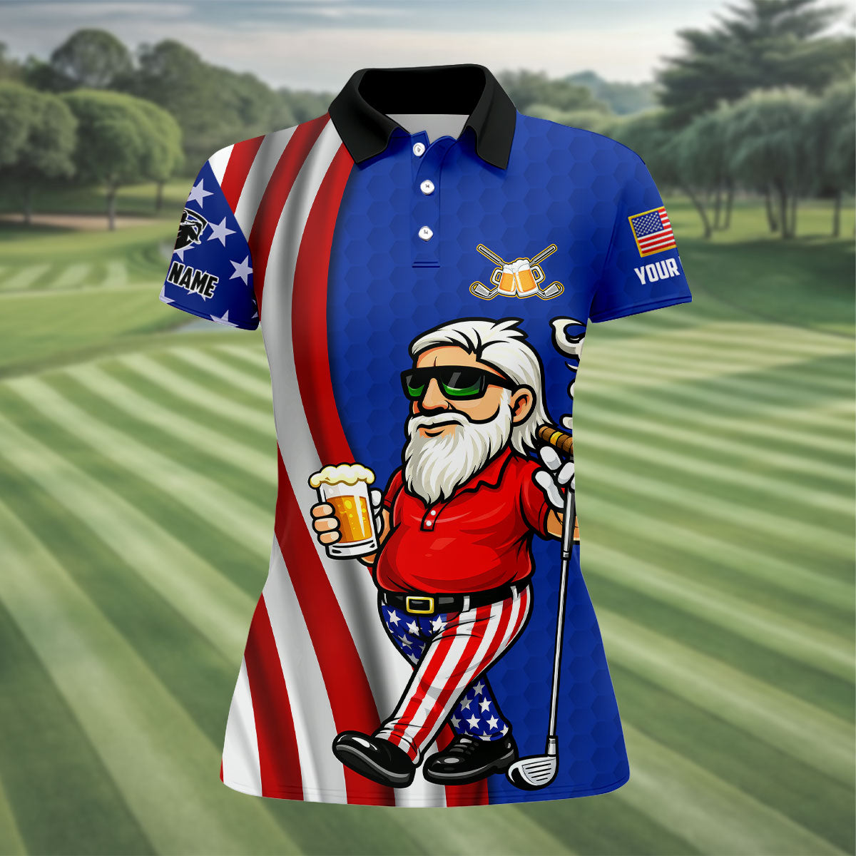 Happiness Is An Old Man With A Beer Funny 4th Of July Navy Golf Shirt, 250th Anniversary Women's Golf Tops