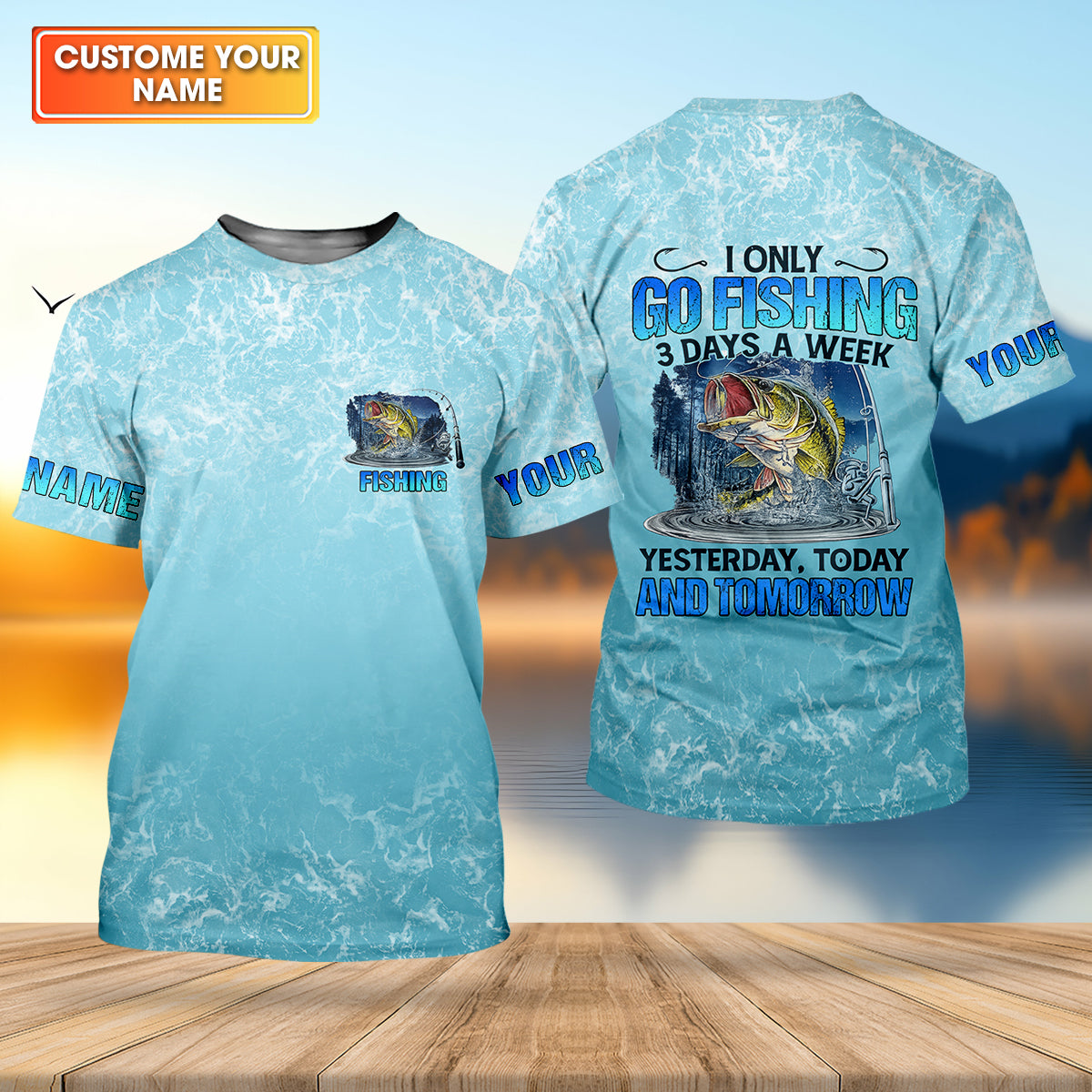 Personalized Fishing Shirt, Custom Name Fishing T-Shirt, I Only Go Fishing 3 Days a Week Fisherman Gift Fishing Shirt for Men, Go Fishing 3 Days a Week, Fishing Gifts For Men