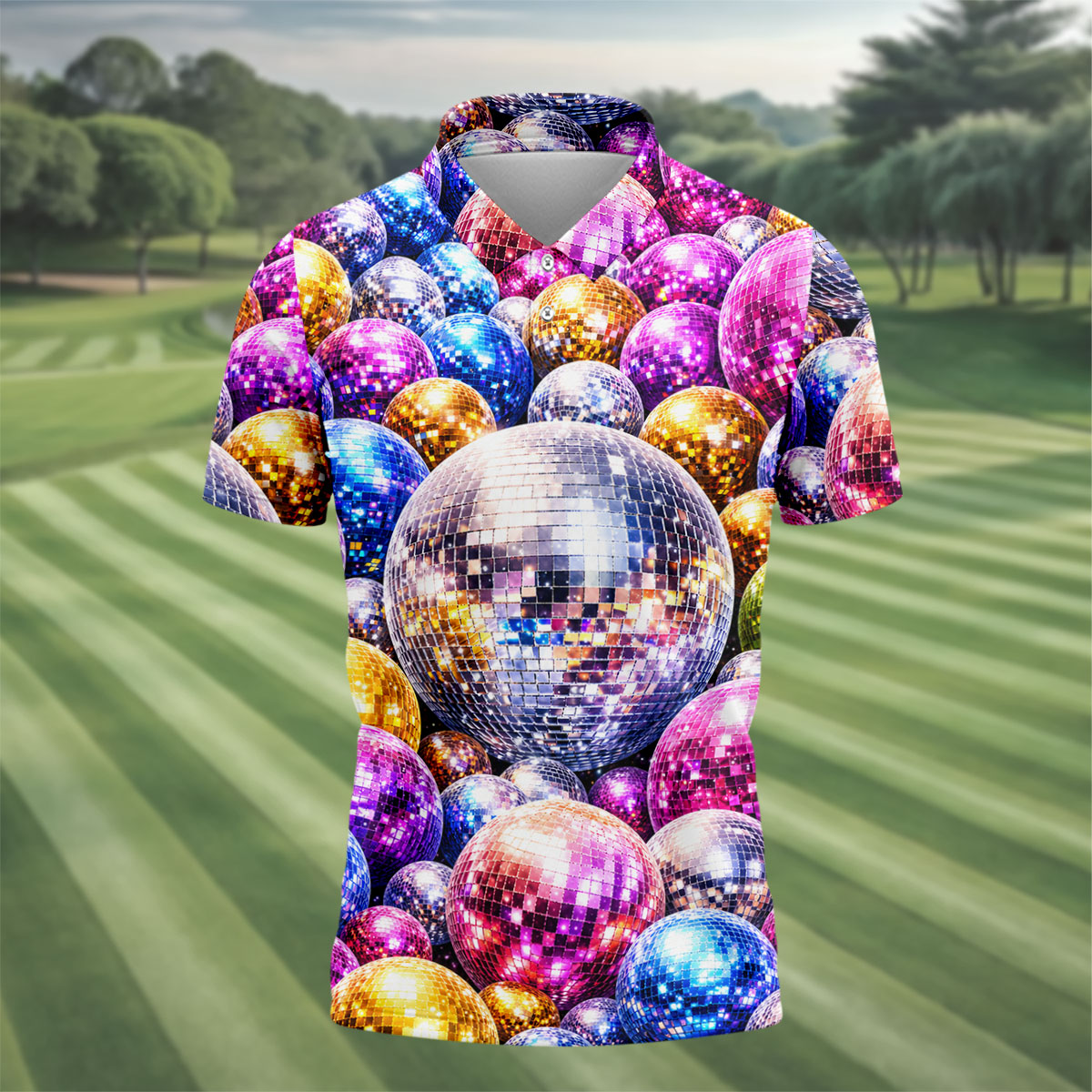 Colorful Disco Ball Party Pattern Polo Shirt, Mens Golf Polo, Golf Polo Shirts For Men