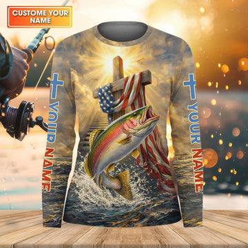 Faith Cross Patriotic Fishing Shirt, Fishing UPF Shirts, 250th Anniversary Fishing Shirt For Women