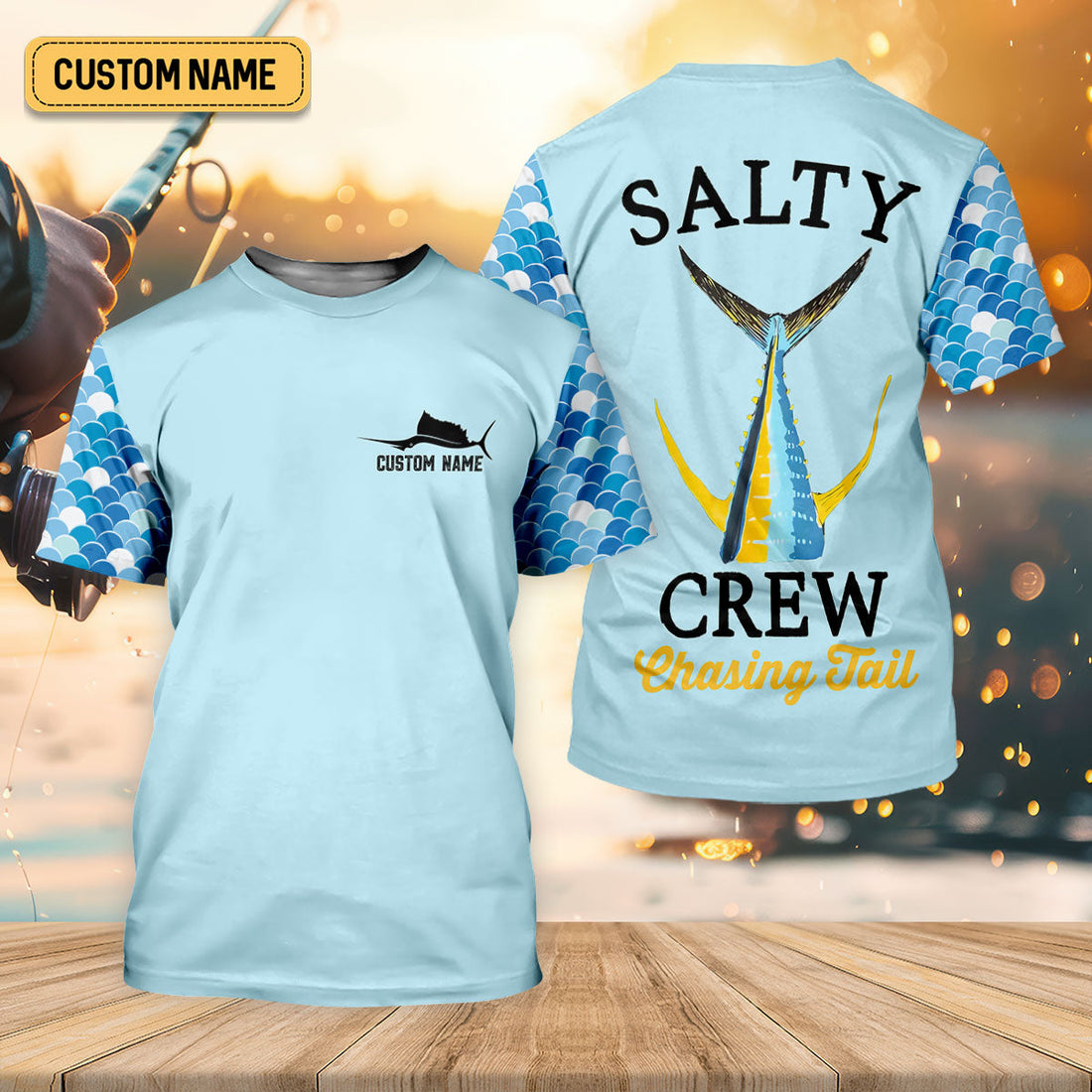 Salty Crew Chasing Tail Light Blue Fishing UPF Shirts, Funny Fishing Shirt, Fishing Shirts For Men