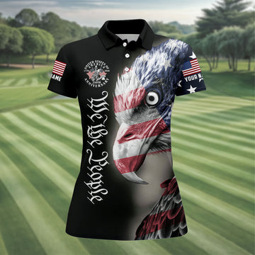We The People Patriotic Bald Eagle American Flag Golf Shirt, 250 Years 4th Of July Golf Shirt For Women