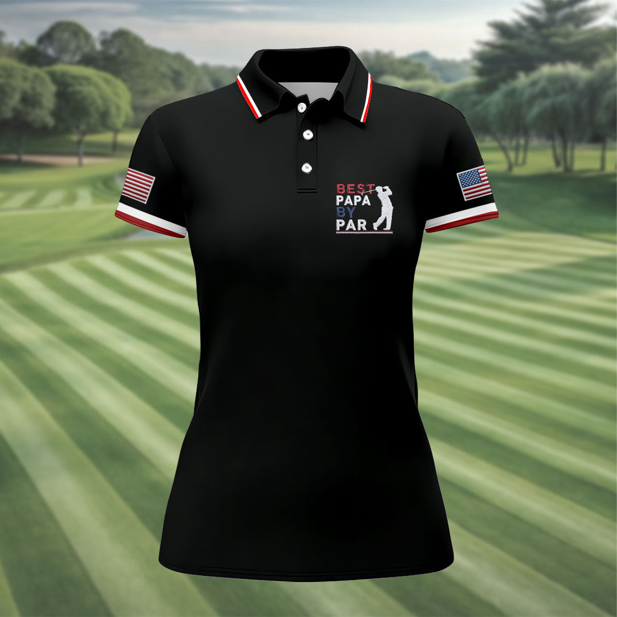 Black Best Papa By Par Embroidered Golf Polo Shirt, Ladies Golf Tops, Women’s Golf Polo