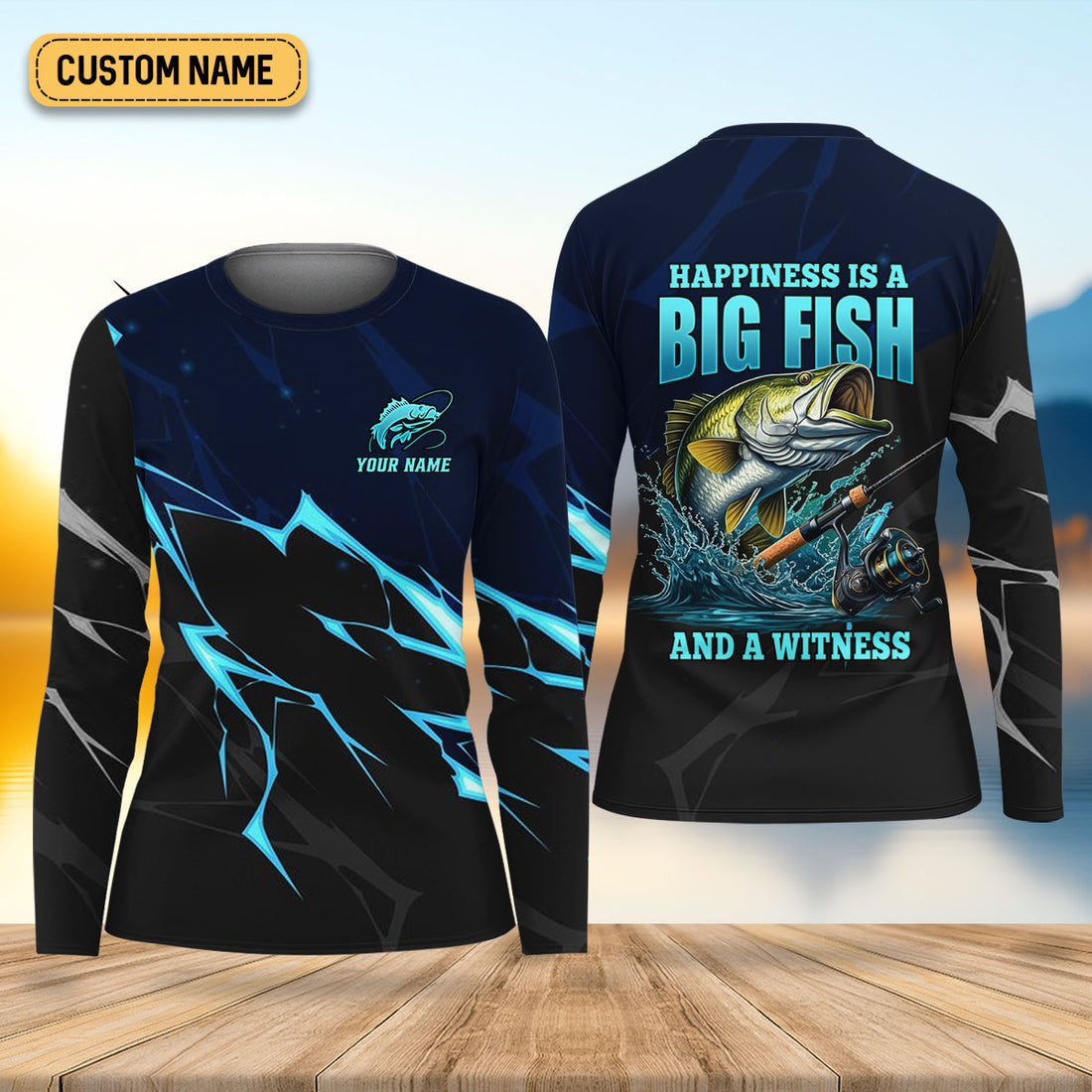 Happiness Is A Big Fish And A Witness Fishing UPF Shirts, Fishing Shirt For Women, Funny Fishing Shirt