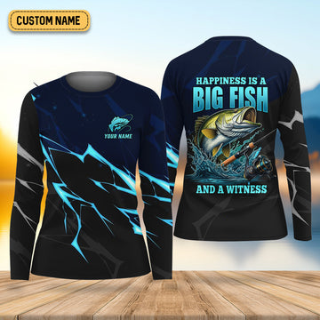 Happiness Is A Big Fish And A Witness Fishing UPF Shirts, Fishing Shirt For Women, Funny Fishing Shirt