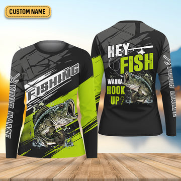 Hey Fish Wanna Hook Up Neon Fishing Women SPF Shirt, Funny Fishing Shirt, Fishing Shirt For Women
