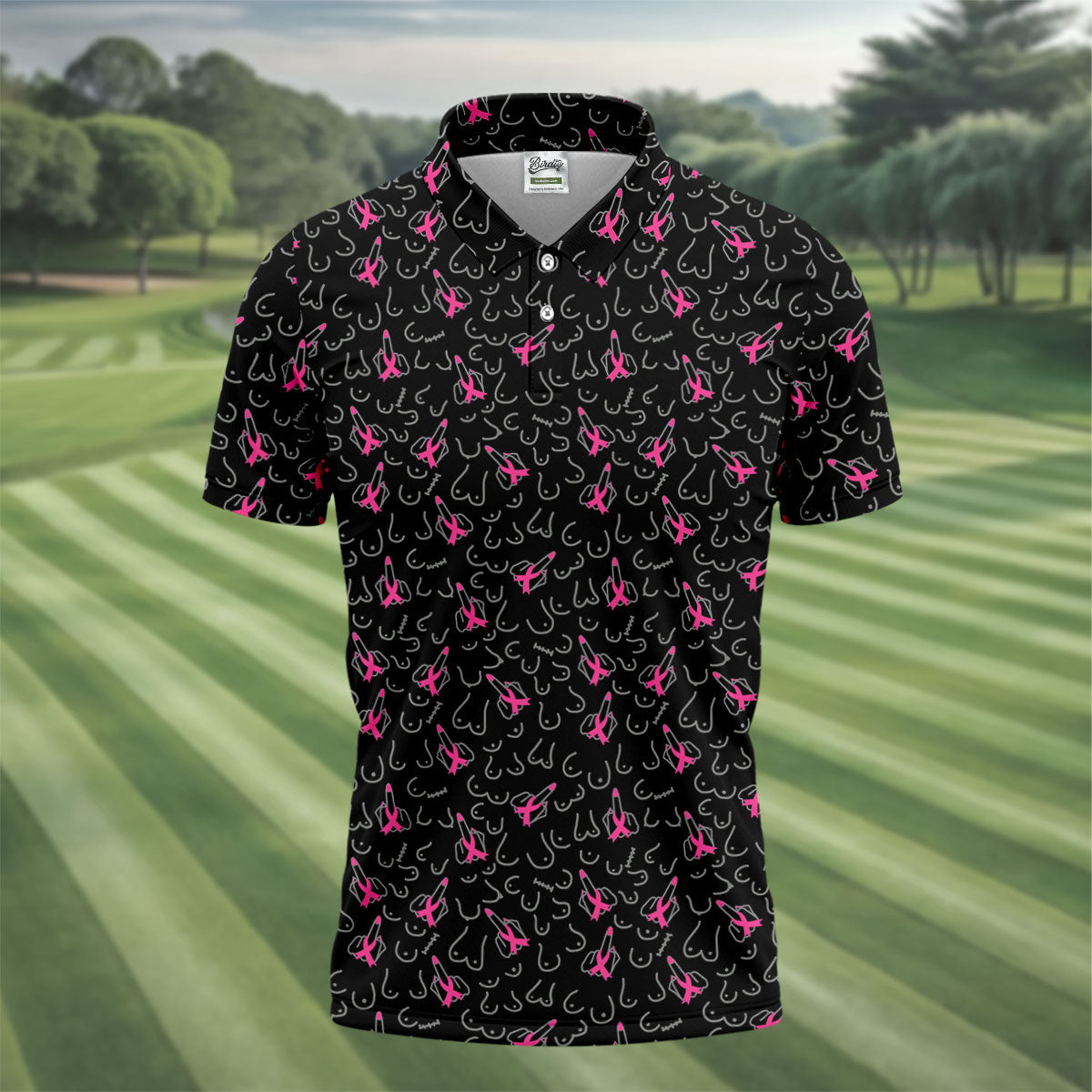 Breast Cancer Ribbon Middle Finger Polo Shirt, Mens Polo Shirts, Men's Golf Shirt
