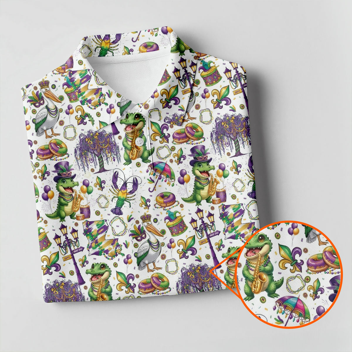 Mardi Gras Fleur De Lis Animal Band White Golf Shirt, Women's Golf Shirts, Ladies Golf Polos