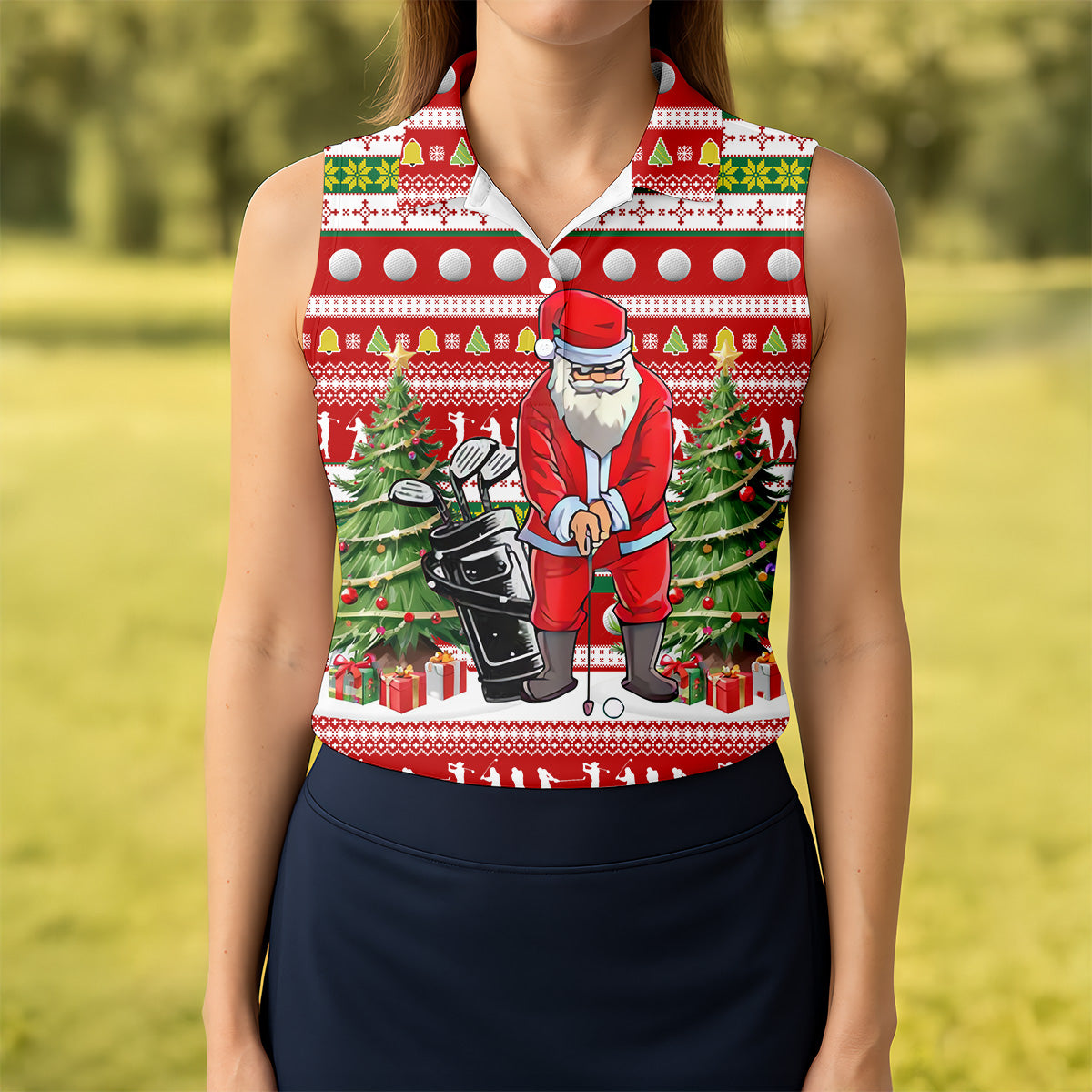 The Santa Claus Golf Pose Christmas Golf Shirt, Fun Women's Golf Shirts, Christmas Presents For Golfers