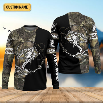 Camo Black Fishing UPF Shirts, Camouflage Fishing Shirts, Fishing Gifts For Men, Men's Fishing Shirt