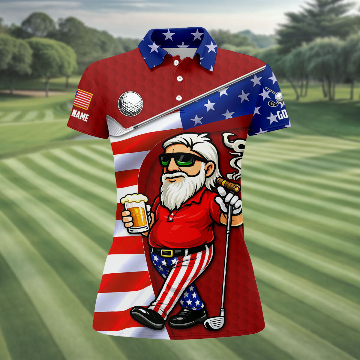 Golf And Beer Patriotic Man Golf Ball Pattern 4th Of July Red Golf Shirt, 250th Anniversary Women's Golf Tops
