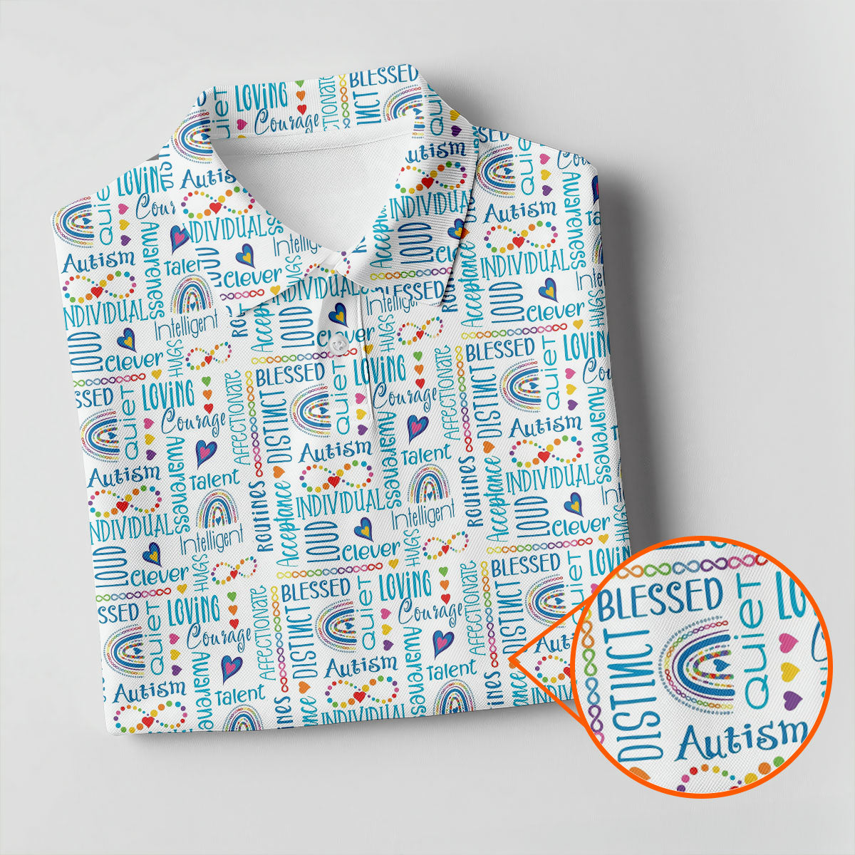 Autism Awareness Rainbow Heart Infinity Symbol Blue And White Golf Shirt For Women, Ladies Golf Polos