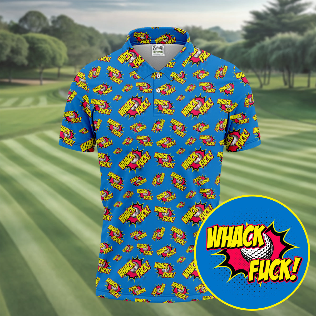 Funny Whack F*ck Comic Golf Ball Polo Shirt, Polo Shirts For Men, Mens Golf Apparel