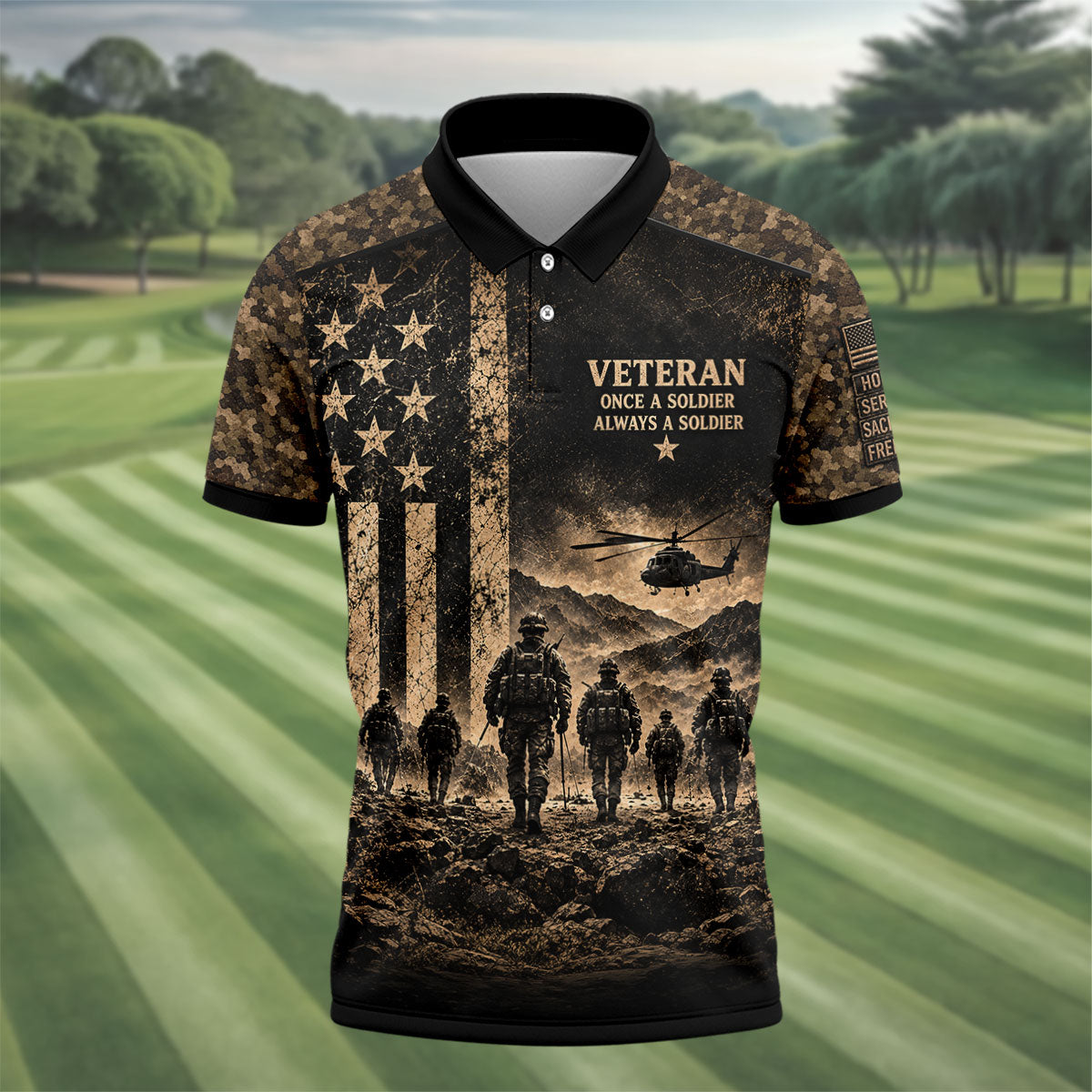 Once A Soldier Helicopter Golf Polo Shirt, Veterans Day Golf Shirt, Mens Golf Apparel