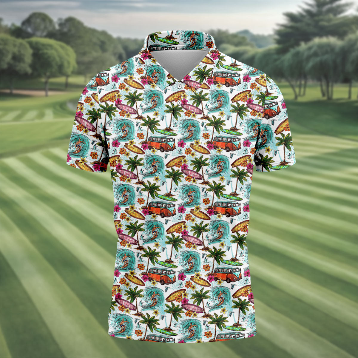 Tropical Trip Big Wave Riders Hawaiian Golf Shirt, Polo Shirts For Men, Golfing Apparel