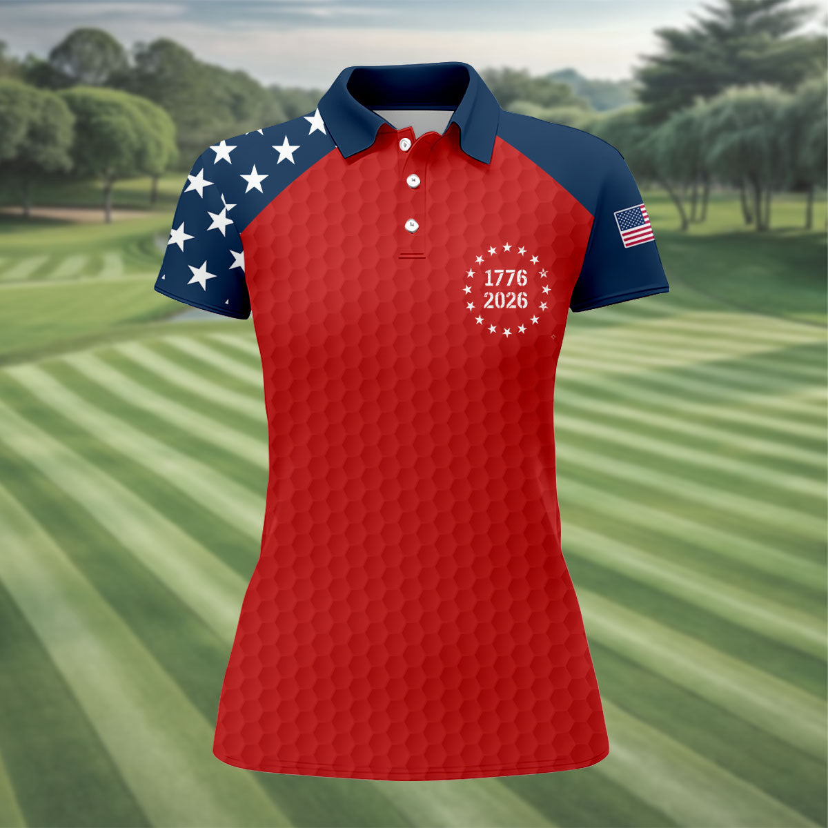 We The People 250 Years Golf Ball Pattern Golf Shirt, Patriotic 4th Of July Golf Shirt For Women