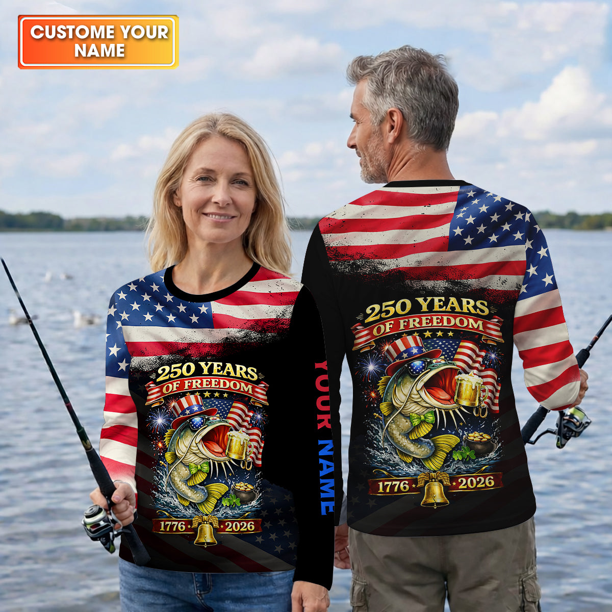 250 Years Of Freedom Fishing And Beer Patriotic Fishing Shirt, Fishing UPF Shirts, Women Fishing Shirt