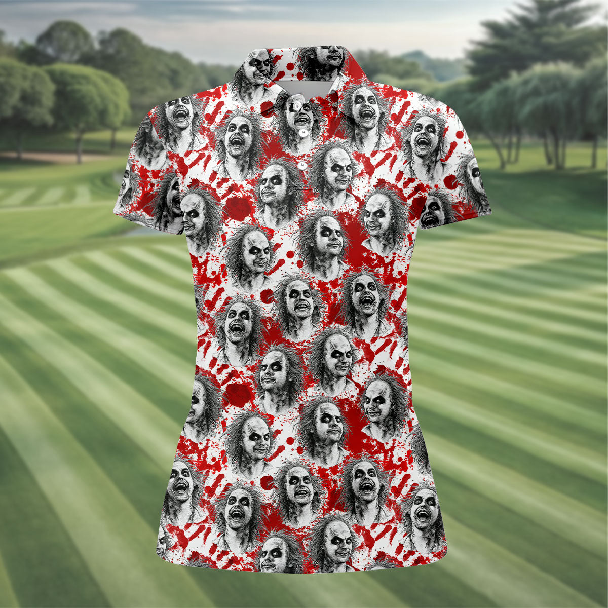 Halloween Horror Character Faces Polo Shirt, Golf Shirts For Women, Golf Polo For Women