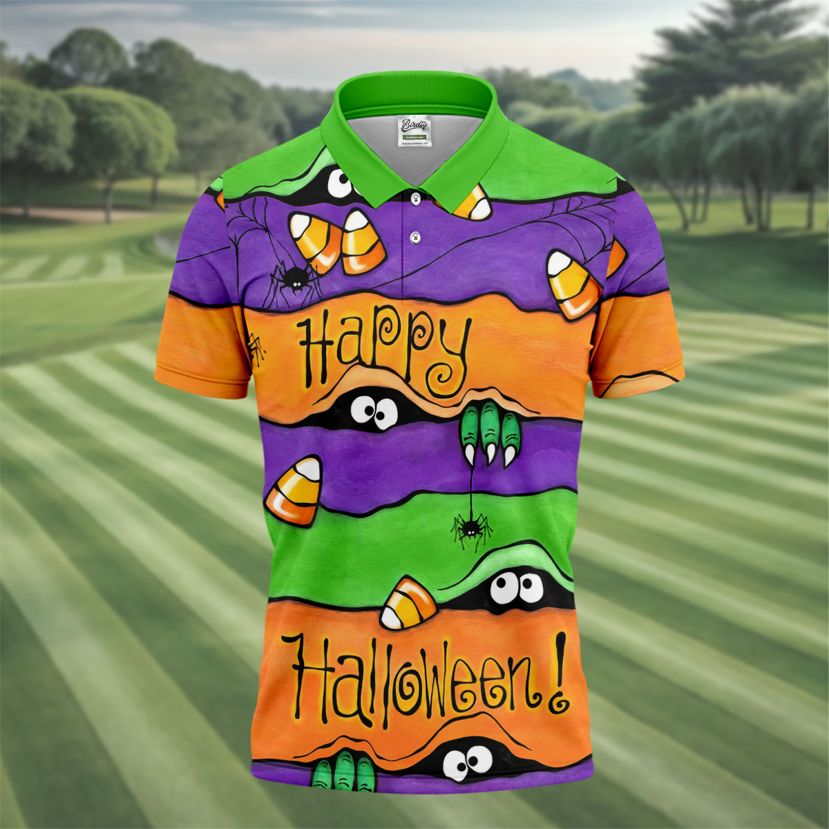 Happy Halloween Candy Monster Horror Character Polo Shirt, Golf Shirt, Mens Golf Polo