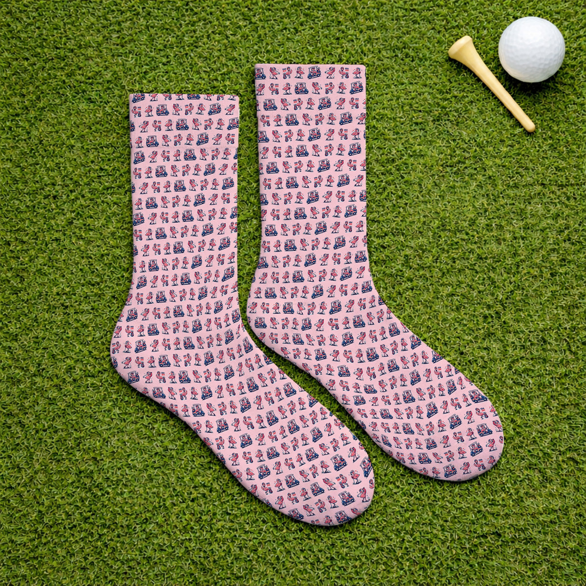 Funny Flamingo Pattern Golf Socks, USA 250 Patriotic Summer Golf Sock, Crazy Golf Gift For Golfer