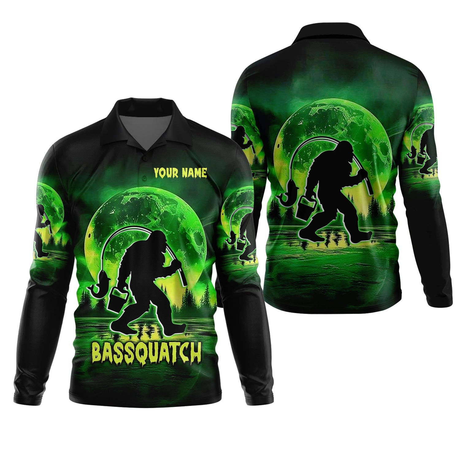 Bassquatch Green Neon Bigfoot Fishing Shirt, SPF Shirt For Men, Gift For Fisherman, Bass Fishing