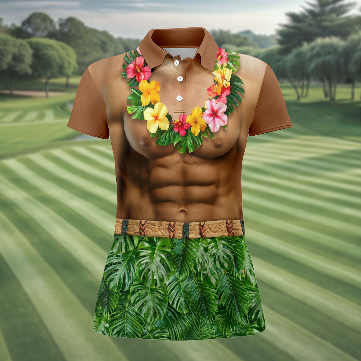Floral Lei Tropical Theme Party Funny Costume Hawaiian Golf Shirt, Golf Shirt For Women