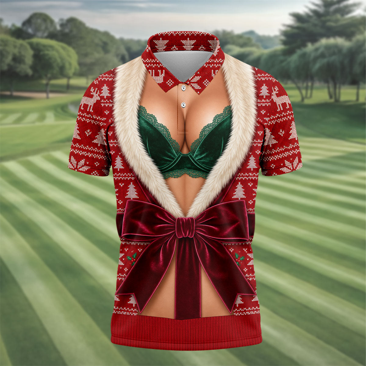 Funny Festive Christmas Costume Polo Shirt, Mens Golf Polo, Golf Apparel For Men