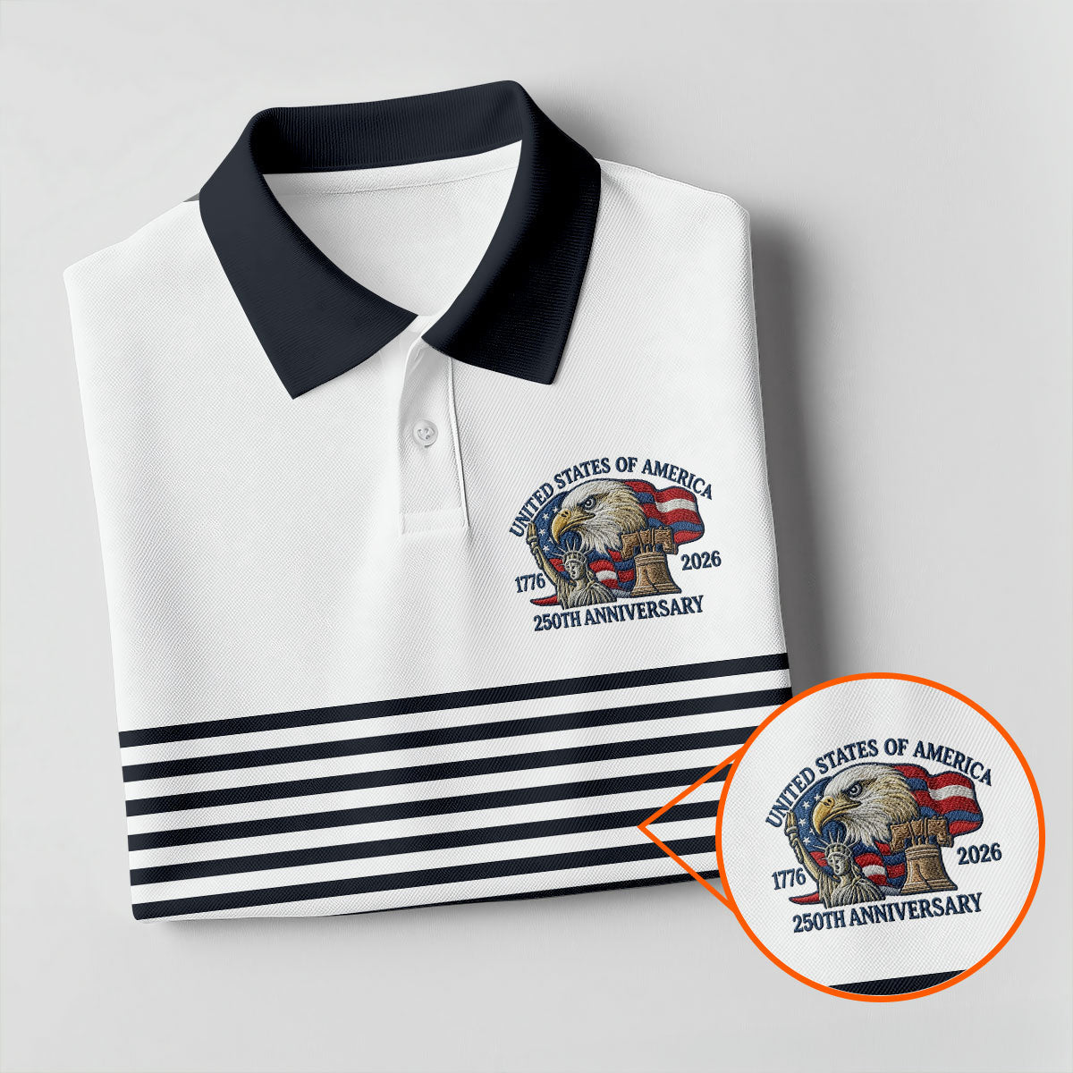 250th Anniversary Black Stripes Vintage Golf Shirt, Patriotic 4th Of July Golf Shirt For Women