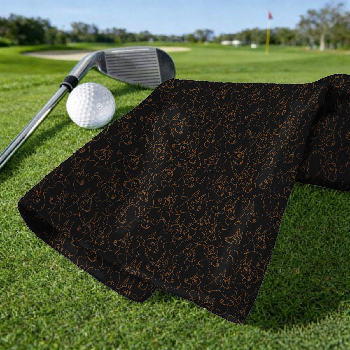 Doberman Line Art Golf Towel, Minimalist Doberman Pattern Golf Towles, Dog Lover Golf Gift