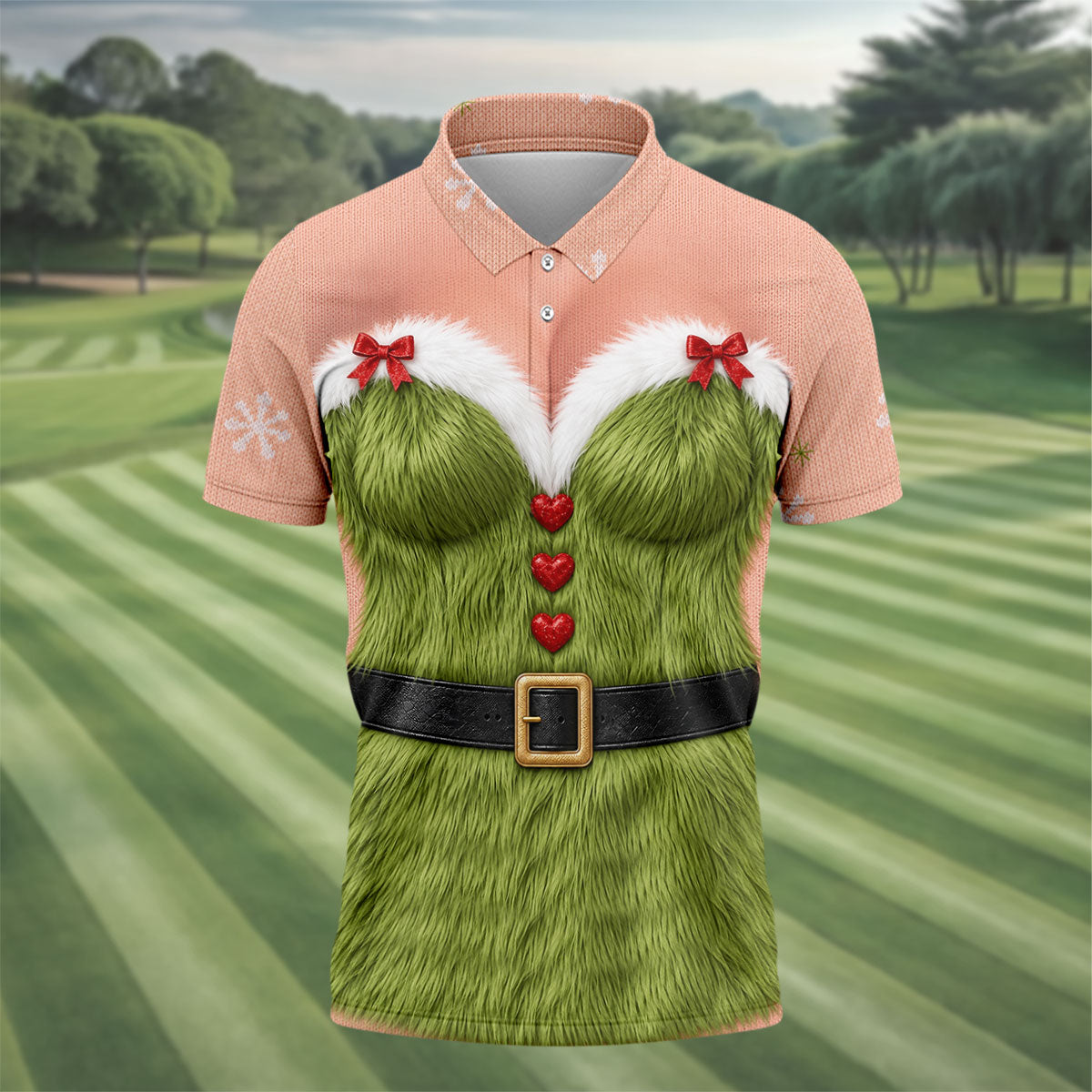 Green Furry Christmas Costume Polo Shirt, Men's Golf Shirt, Golf Apparel For Men