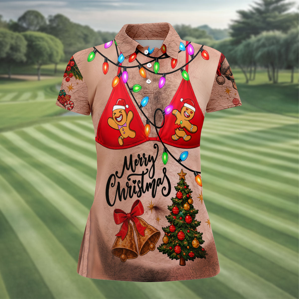 Merry Christmas Gingerbread Bra Polo Shirt, Ladies Golf Shirts, Golf Tops For Women