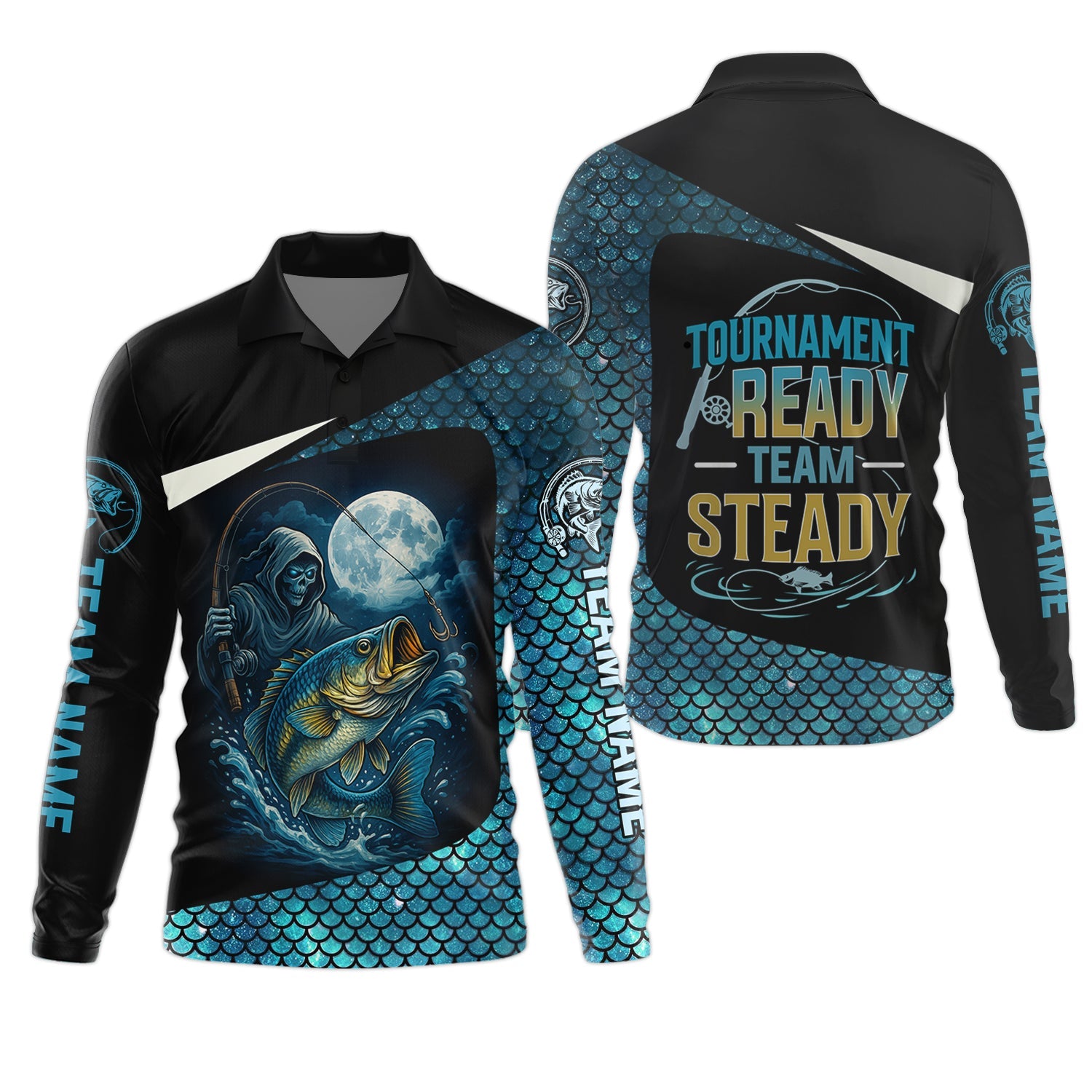 Tournament Ready, Team Steady, Fish Button Up Shirt, UV Protection Shirt, Presents For Fishermen