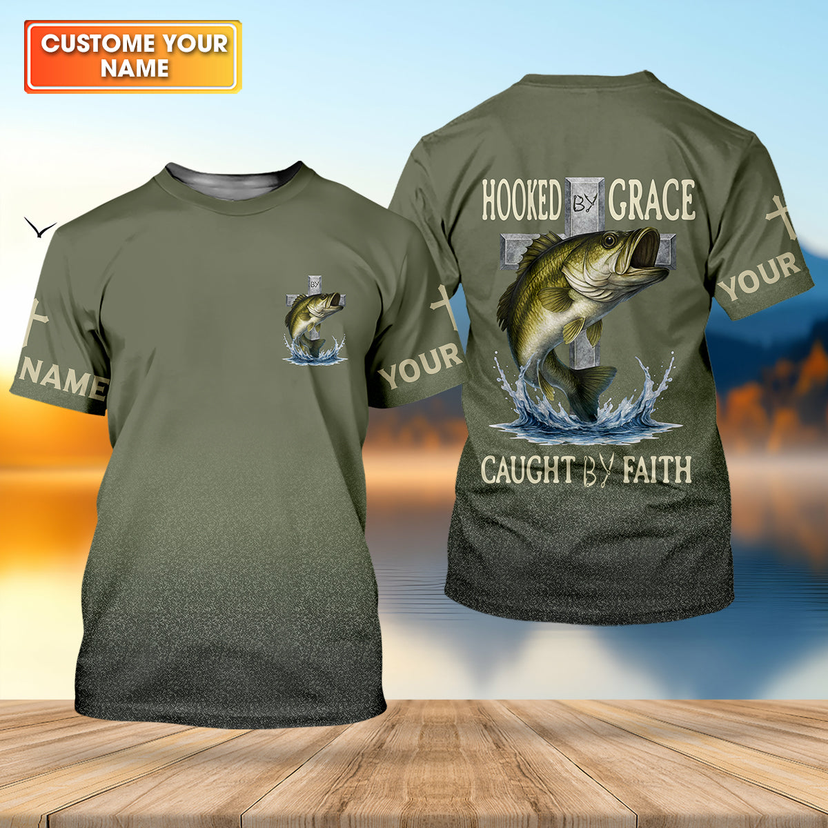 Hooked By Grace Caught By Faith Cross Christian Fishing UPF Shirts, Fishing Shirts For Men