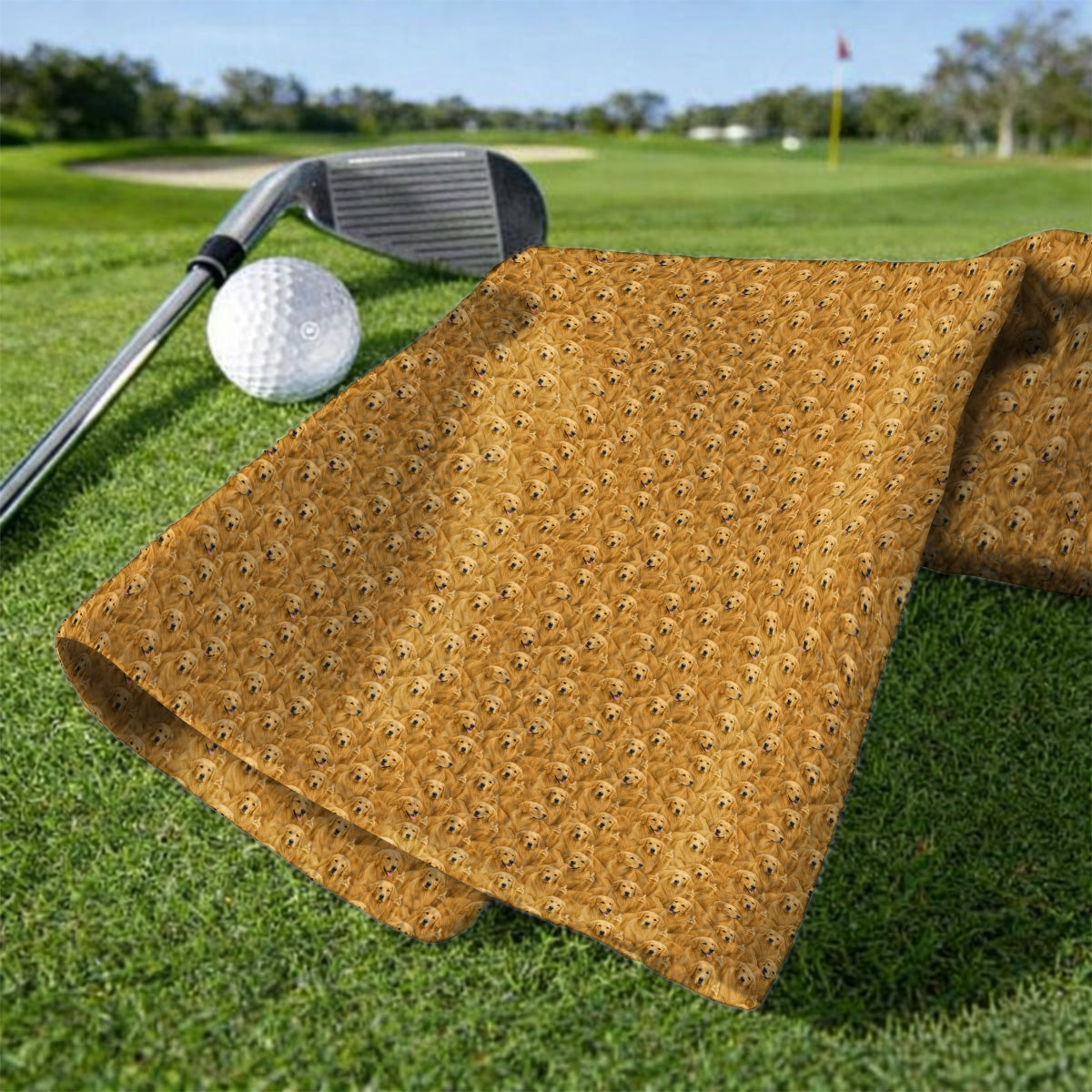 Golden Retriever Middle Finger Golf Towel, Funny Dog Lover Pattern Golf Towels, Golden Retriever Gift For Golfer Dad