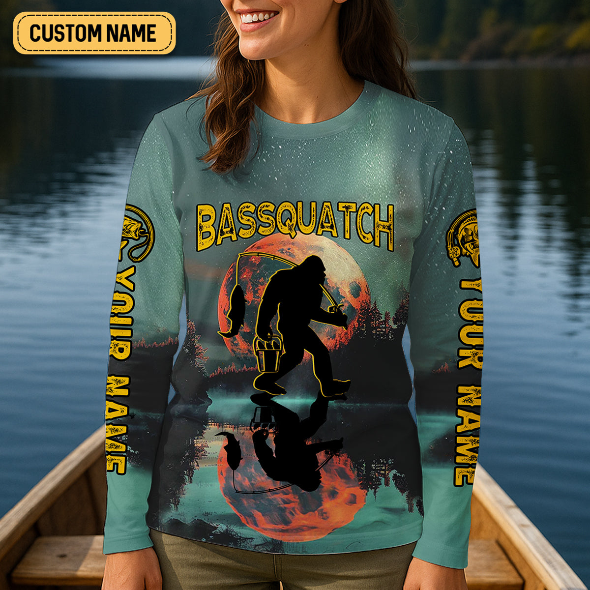 Gone Fishing With Sasquatch Bassquatch Fishing UPF Shirts, Fishing Shirt For Women, Female Fishing Shirts