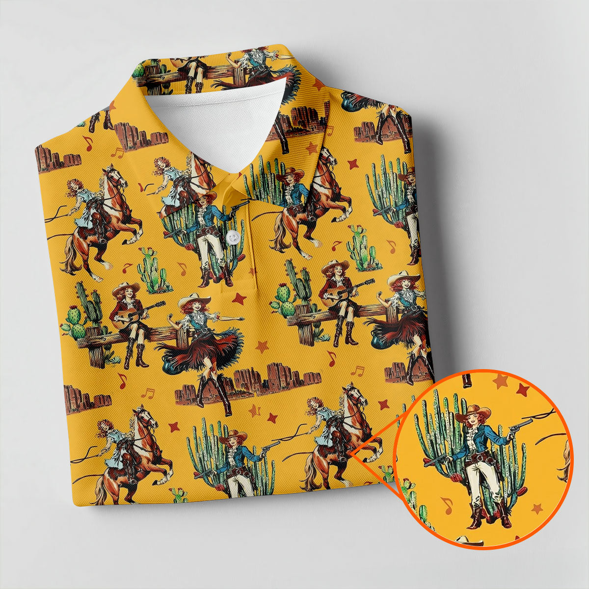 Yellow Cowboy Rodeo Desert Western Hawaiian Golf Shirt, Men's Golf Shirt, Golf Polo Shirts For Men