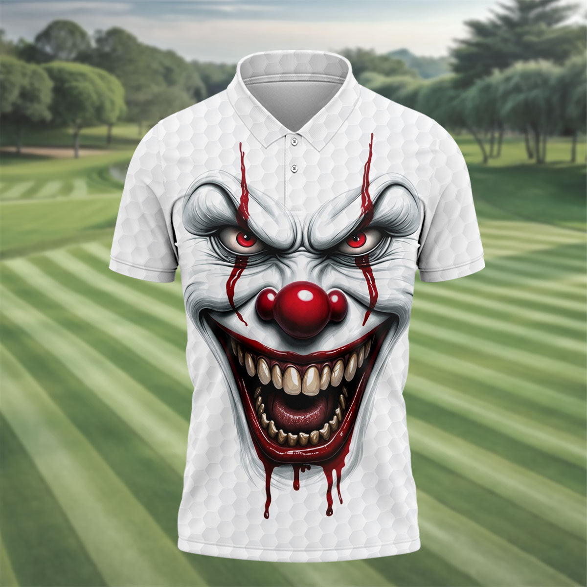 Clown Horror Character Golf Ball Halloween Polo Shirt, Men's Golf Shirt, Mens Golf Polo