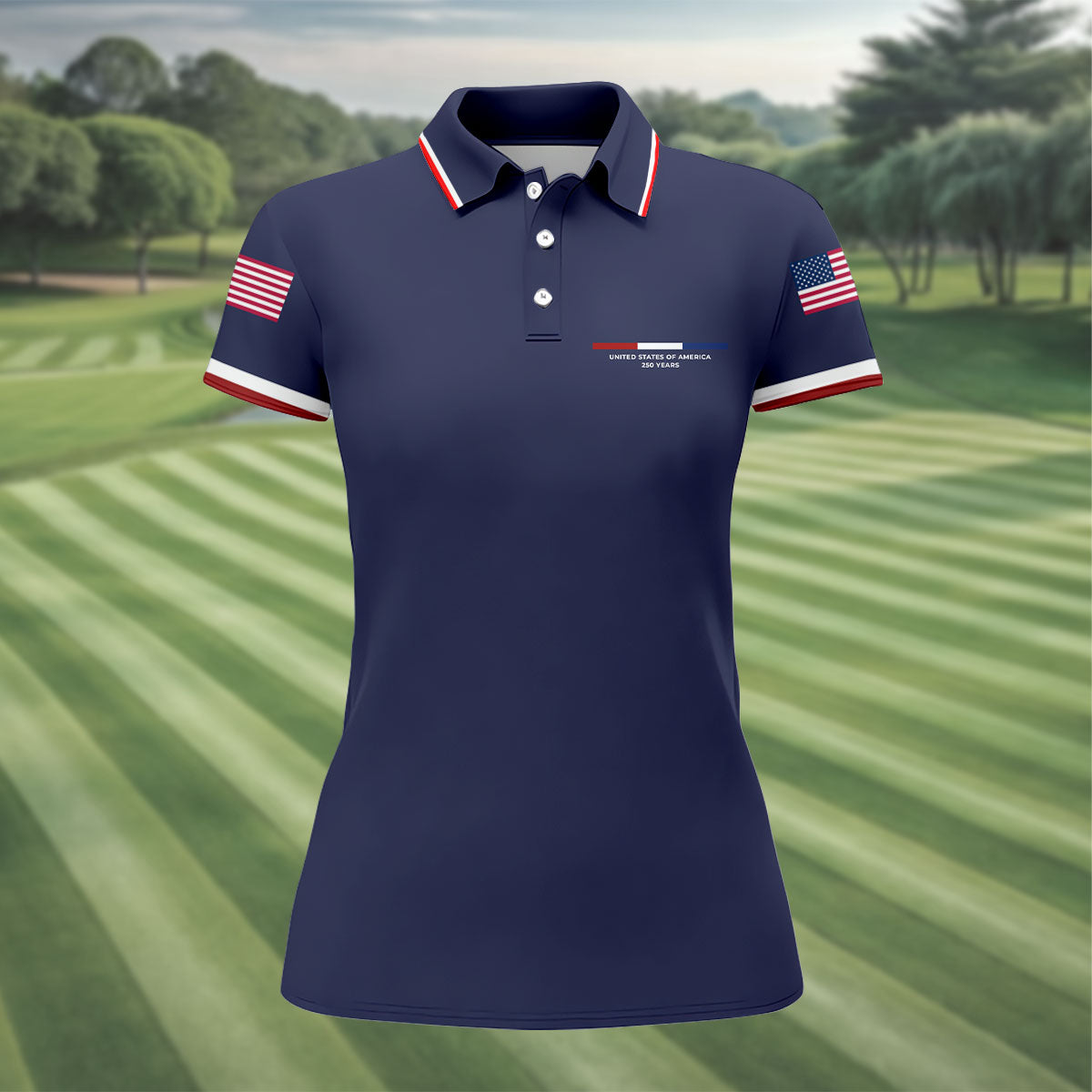 United States Of America 250 Years Navy Golf Shirt, Patriotic Golf Shirt, Golf Shirt For Women