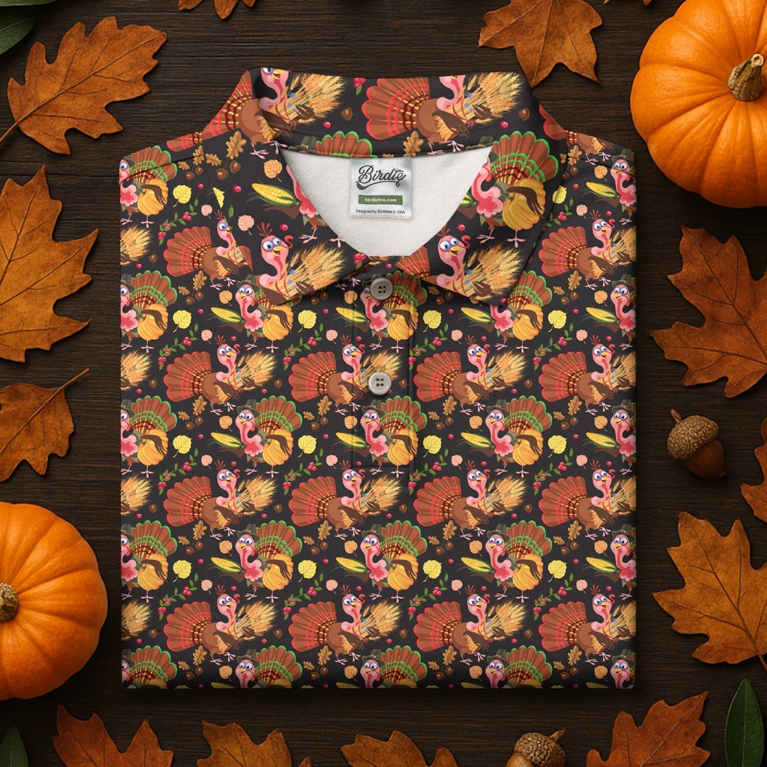 Turkey Pumpkin Thanksgiving Holiday Black And Brown Ladies Golf Tops, Women Golf Top, Golf Gift For Ladies