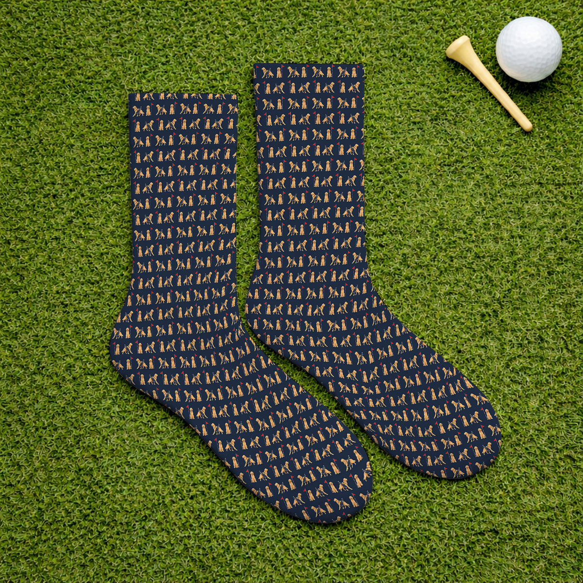 Funny Golden Retriever Golf Sock, Golden Retriever Pattern Golf Socks, Dog Lover Golf Shirt