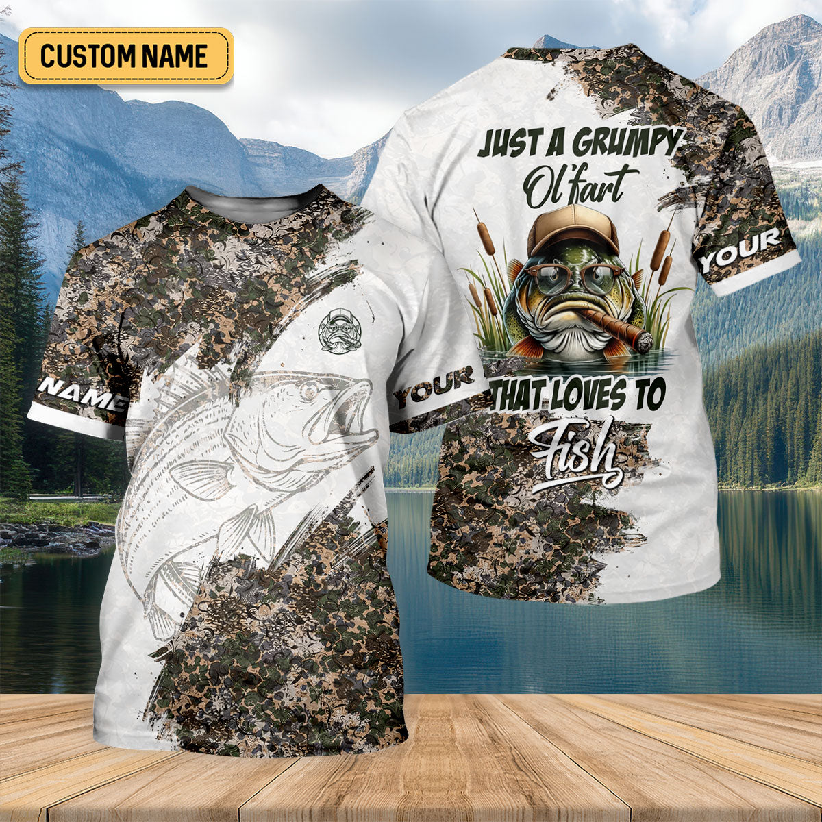 Personalized Funny Fishing Shirt for Men, Grumpy Old Man That Loves to Fish Long Sleeve, Camo Fisherman Gift