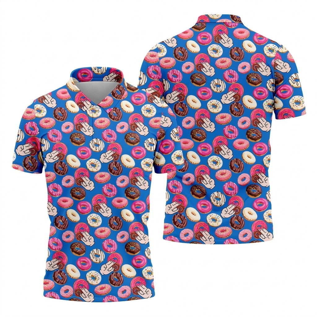 Funny Donut Adult Humor Blue And Pink Fun Golf Shirts For Men, Valentines Golf Gift, Polo ShirtFor Men