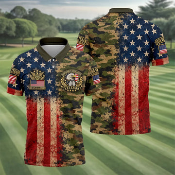 DD-214 Eagle Split USA Flag Camo Polo Shirt, Veterans Day Shirt, Golf Shirts For Men